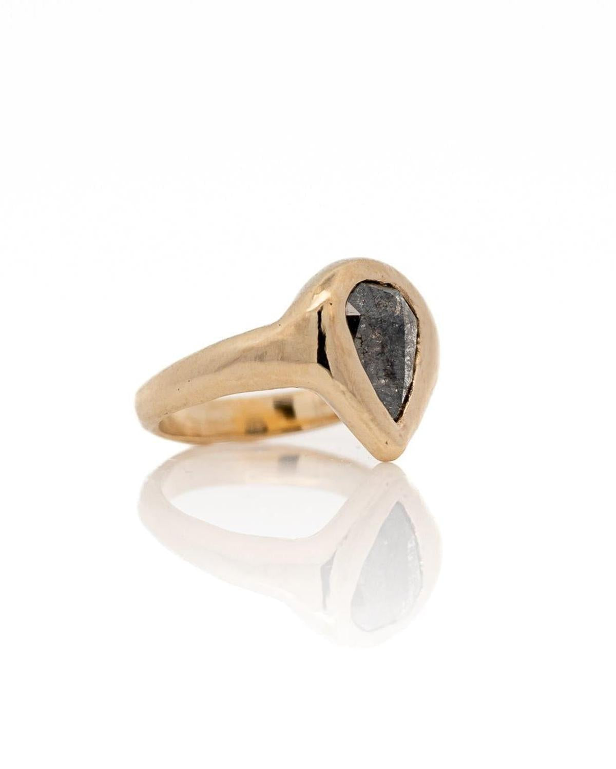 1.32 Carat Black Pear Diamond Solitaire Ceremony Ring, 14k Yellow Gold - Dea Dia
