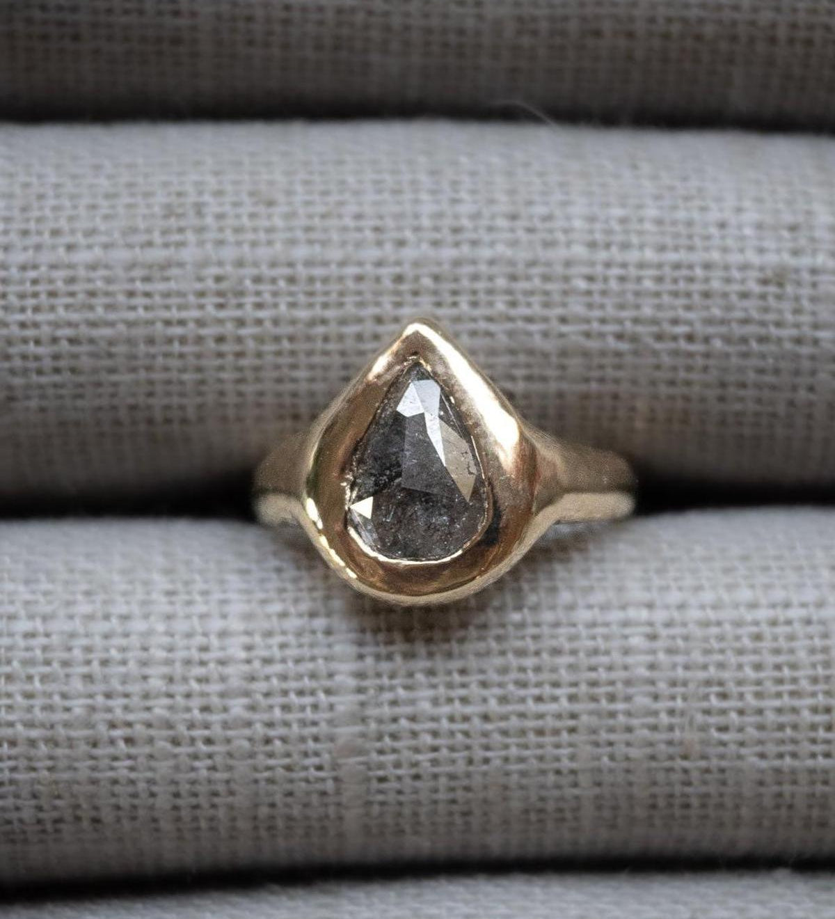 1.32 Carat Black Pear Diamond Solitaire Ceremony Ring, 14k Yellow Gold - Dea Dia