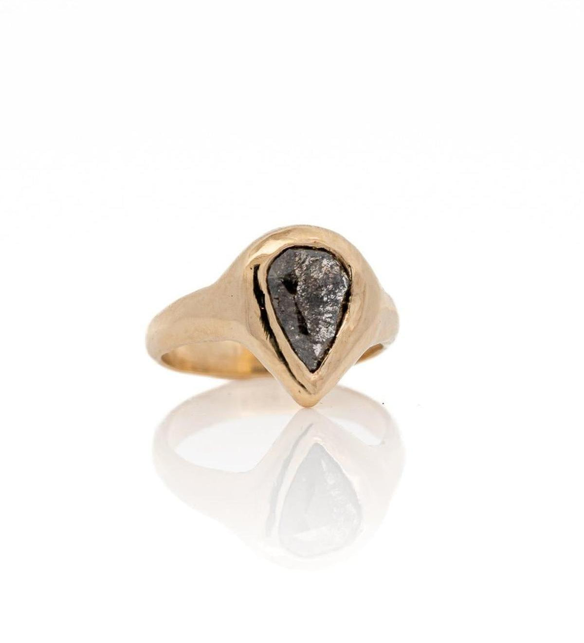 1.32 Carat Black Pear Diamond Solitaire Ceremony Ring, 14k Yellow Gold - Dea Dia