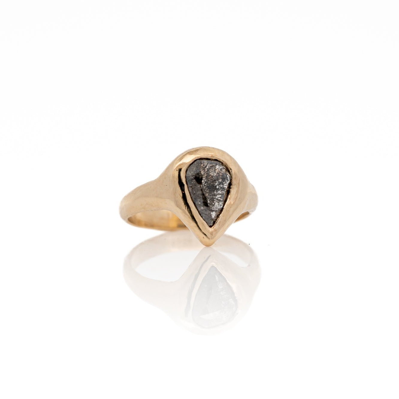 1.32 Carat Black Pear Diamond Solitaire Ceremony Ring, 14k Yellow Gold - Dea Dia