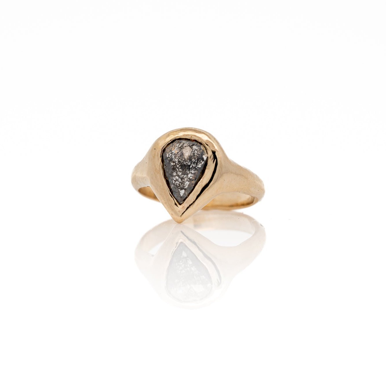 1.32 Carat Black Pear Diamond Solitaire Ceremony Ring, 14k Yellow Gold - Dea Dia