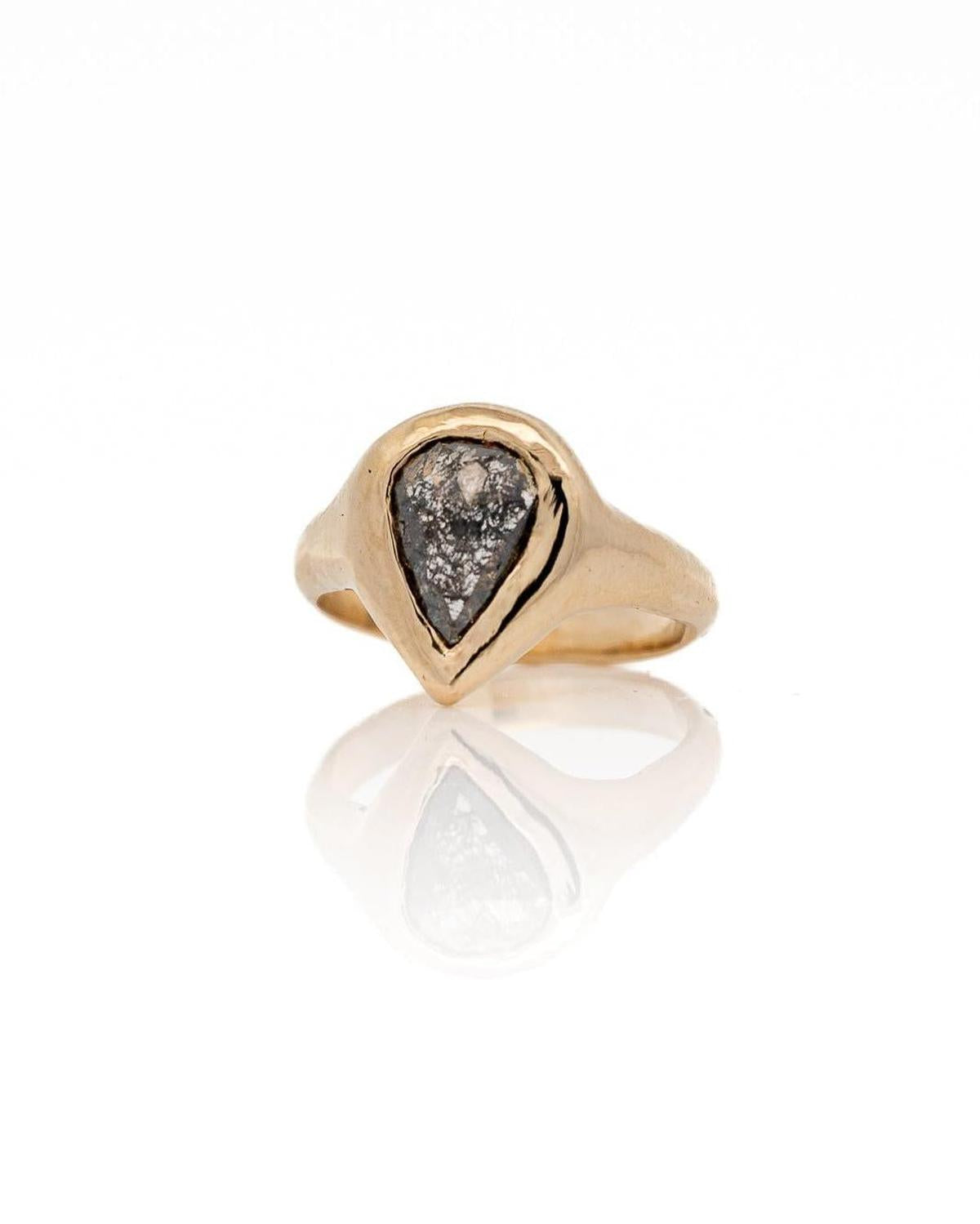 1.32 Carat Black Pear Diamond Solitaire Ceremony Ring, 14k Yellow Gold - Dea Dia