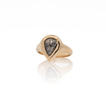 1.32 Carat Black Pear Diamond Solitaire Ceremony Ring, 14k Yellow Gold - Dea Dia