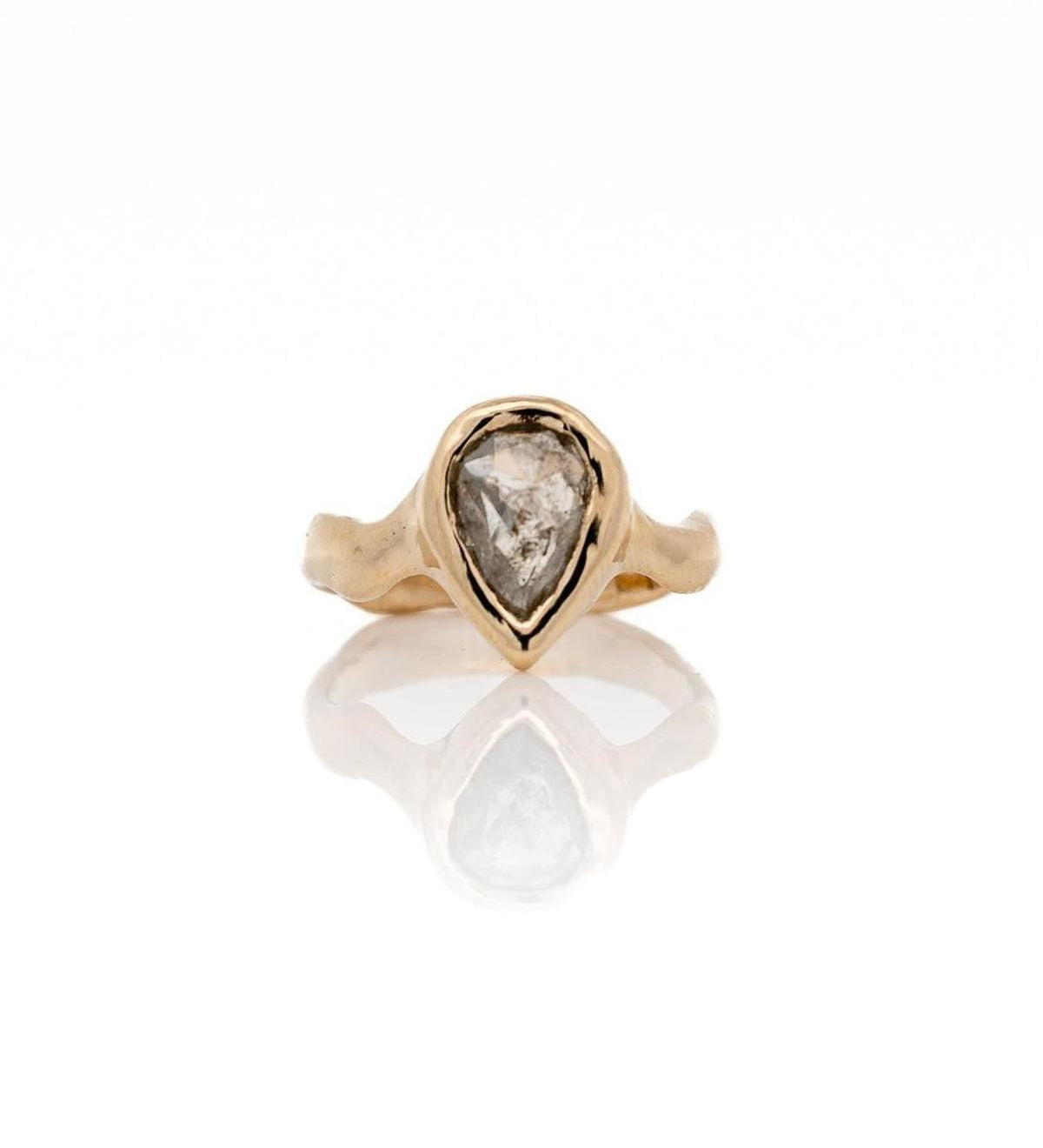 1.36 Carat Icy Grey Pear Diamond Solitaire Ceremony Ring, 14k Yellow Gold - Dea Dia