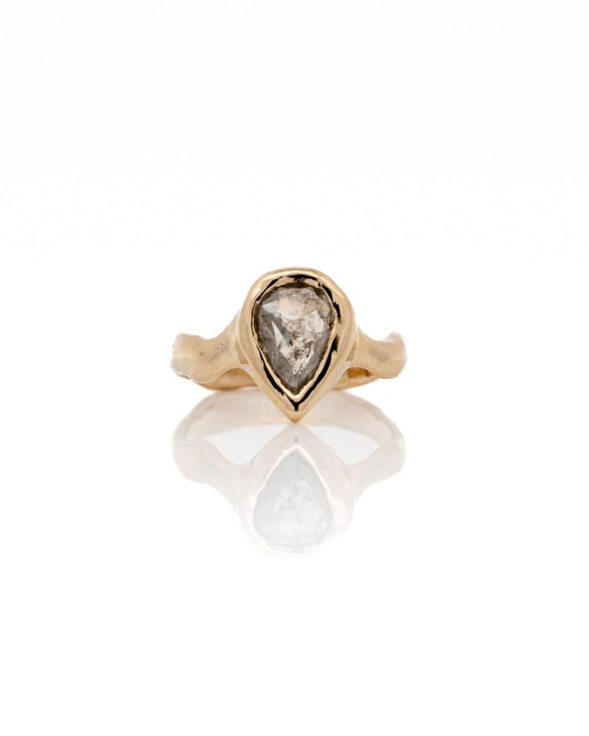 1.36 Carat Icy Grey Pear Diamond Solitaire Ceremony Ring, 14k Yellow Gold - Dea Dia