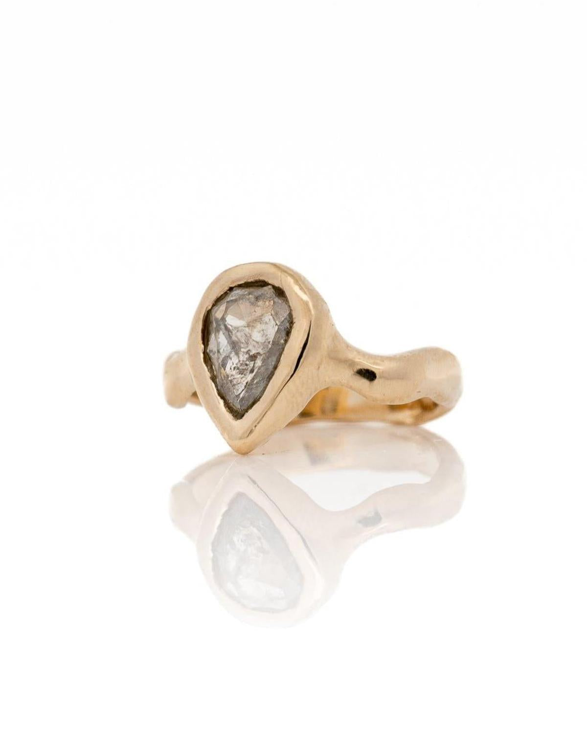 1.36 Carat Icy Grey Pear Diamond Solitaire Ceremony Ring, 14k Yellow Gold - Dea Dia