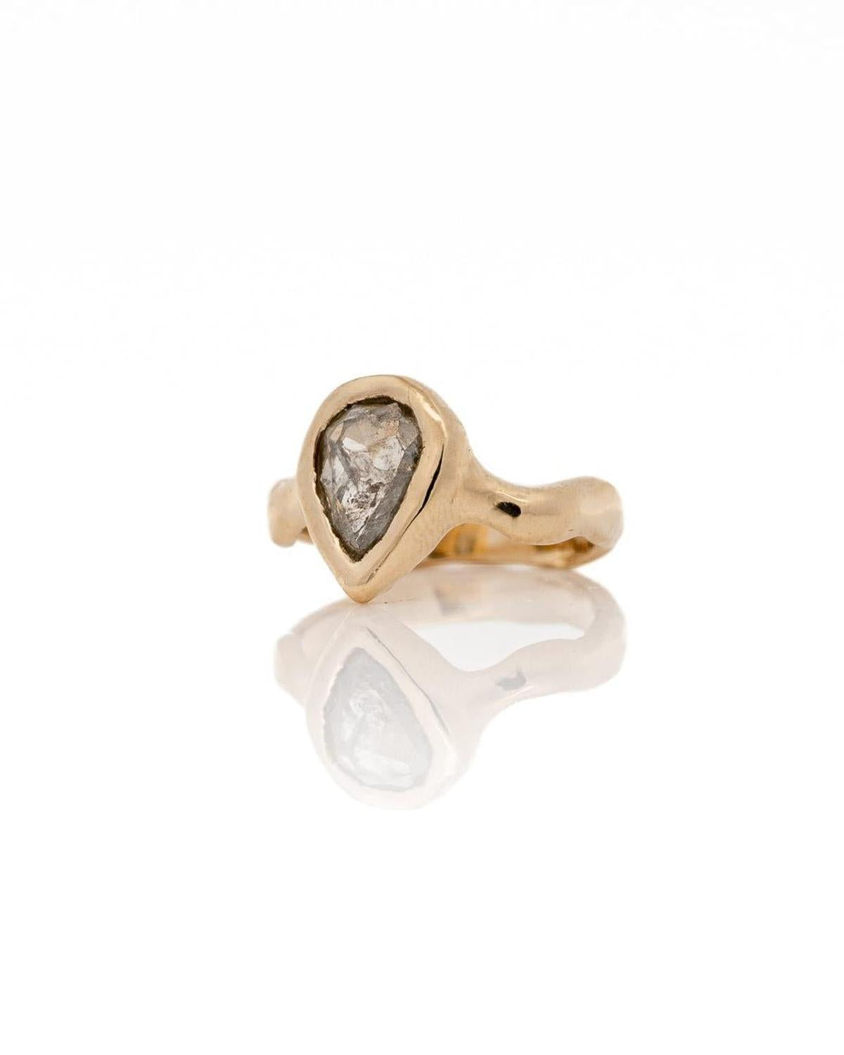 1.36 Carat Icy Grey Pear Diamond Solitaire Ceremony Ring, 14k Yellow Gold - Dea Dia