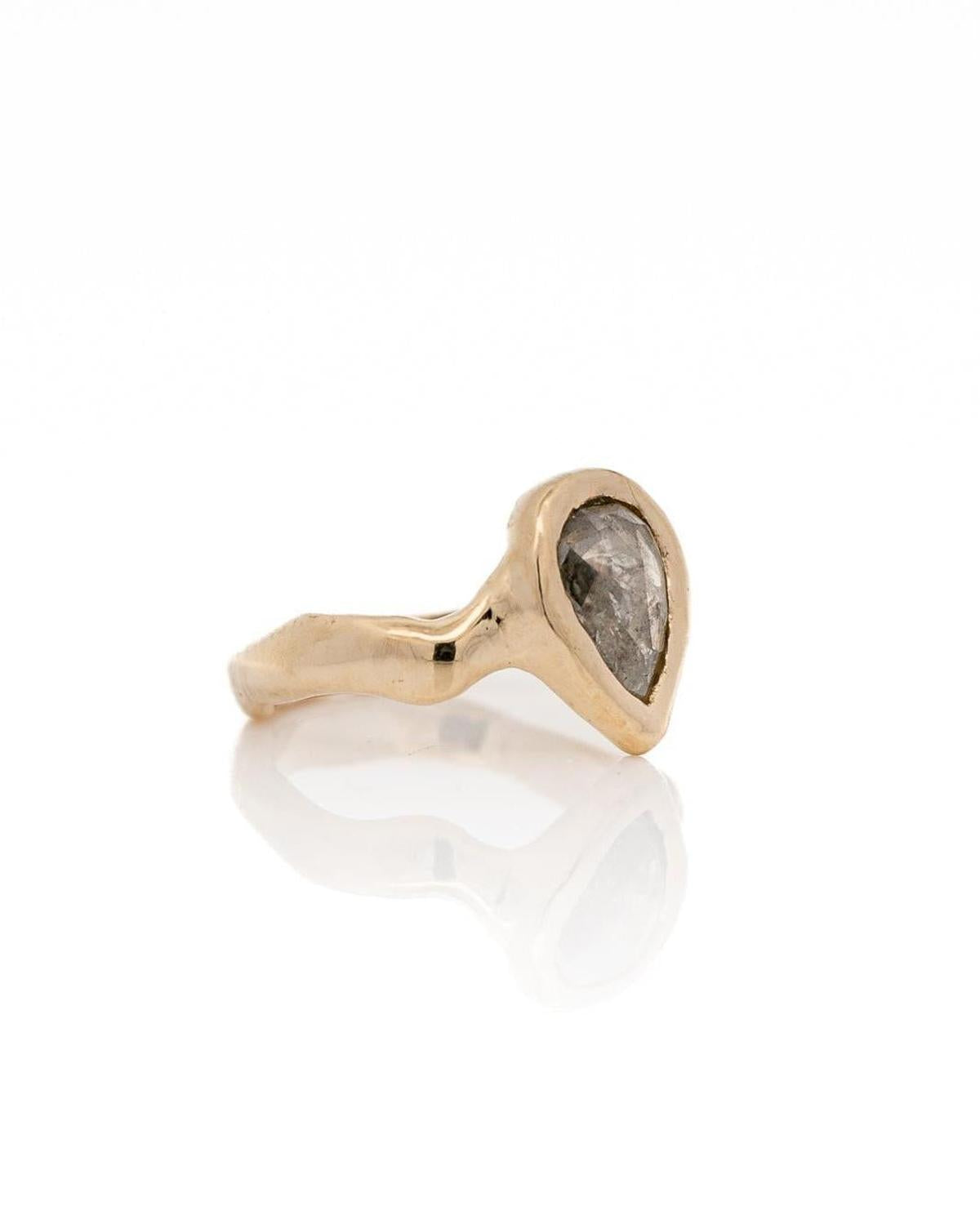 1.36 Carat Icy Grey Pear Diamond Solitaire Ceremony Ring, 14k Yellow Gold - Dea Dia