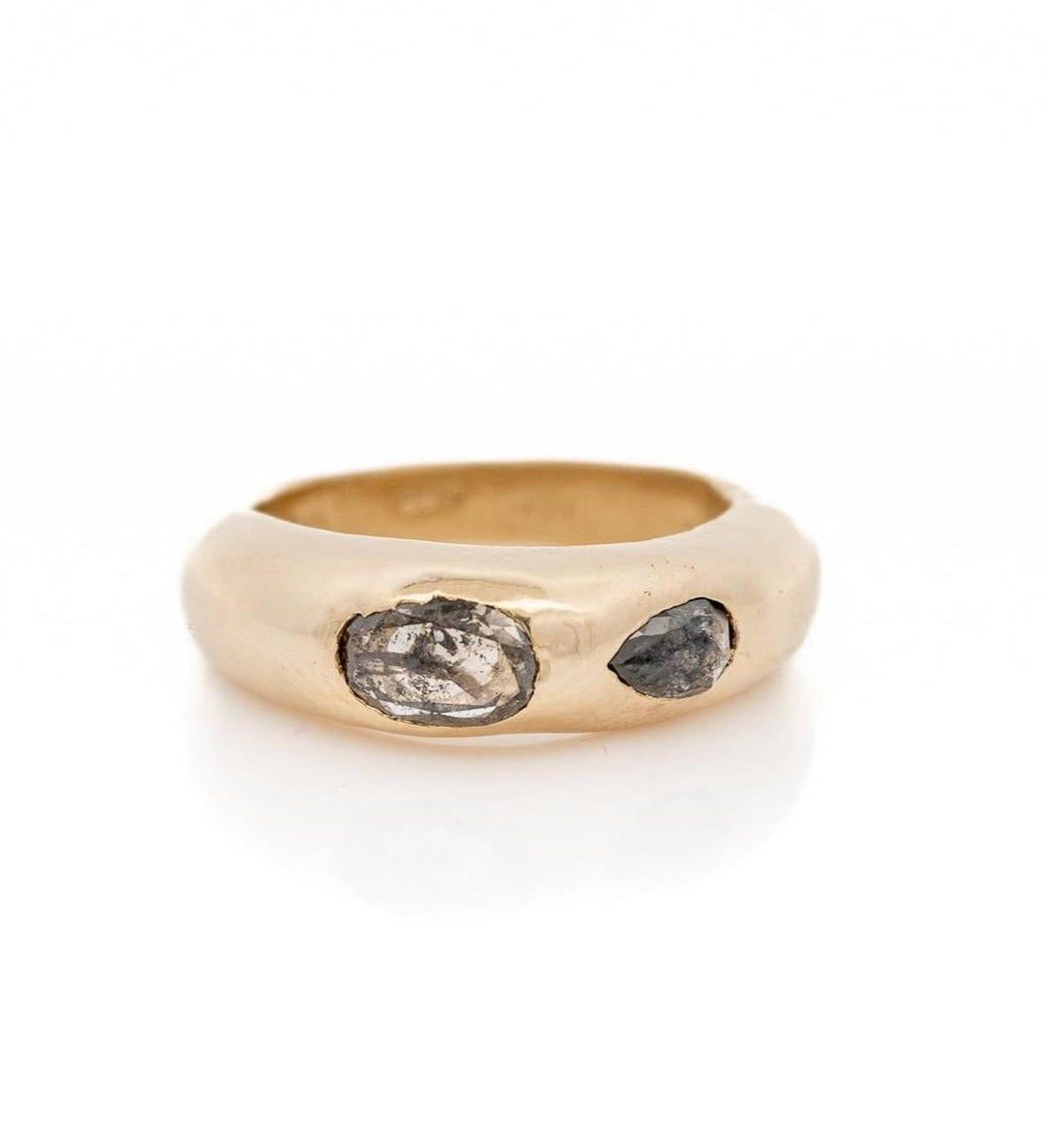 1.47 Carat Two Stone Salt & Pepper Diamond Dome Ring Band, 10k Yellow Gold - Dea Dia