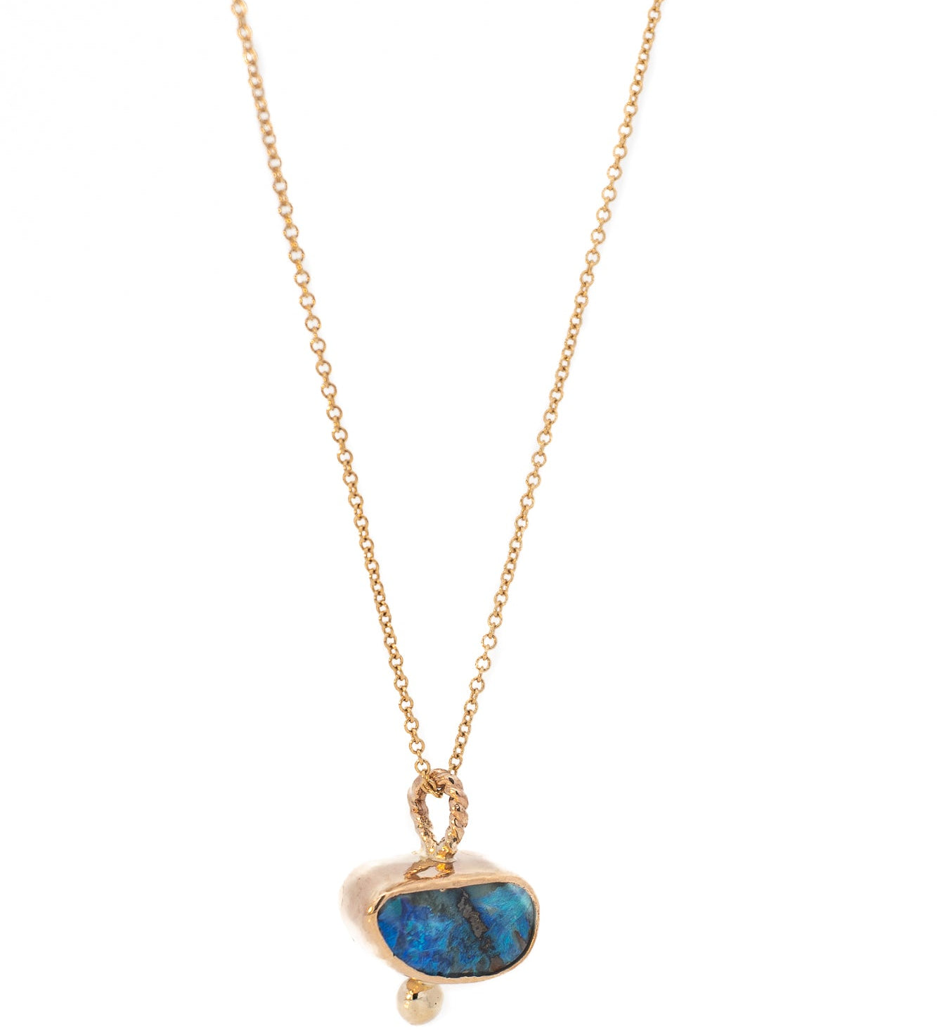 14k Blue Fire Freeform Boulder Opal Solid Gold Pendant - Dea Dia