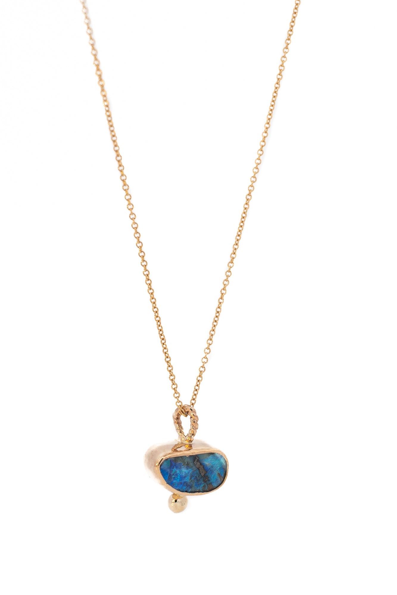 14k Blue Fire Freeform Boulder Opal Solid Gold Pendant - Dea Dia