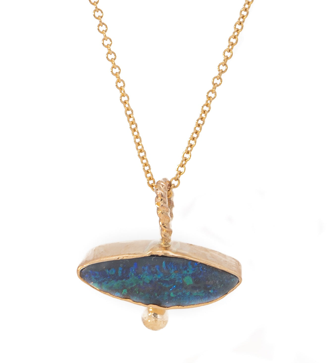 14k Gold Freeform Marquise Blue Boulder Opal Pendant - Dea Dia