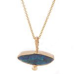 14k Gold Freeform Marquise Blue Boulder Opal Pendant - Dea Dia