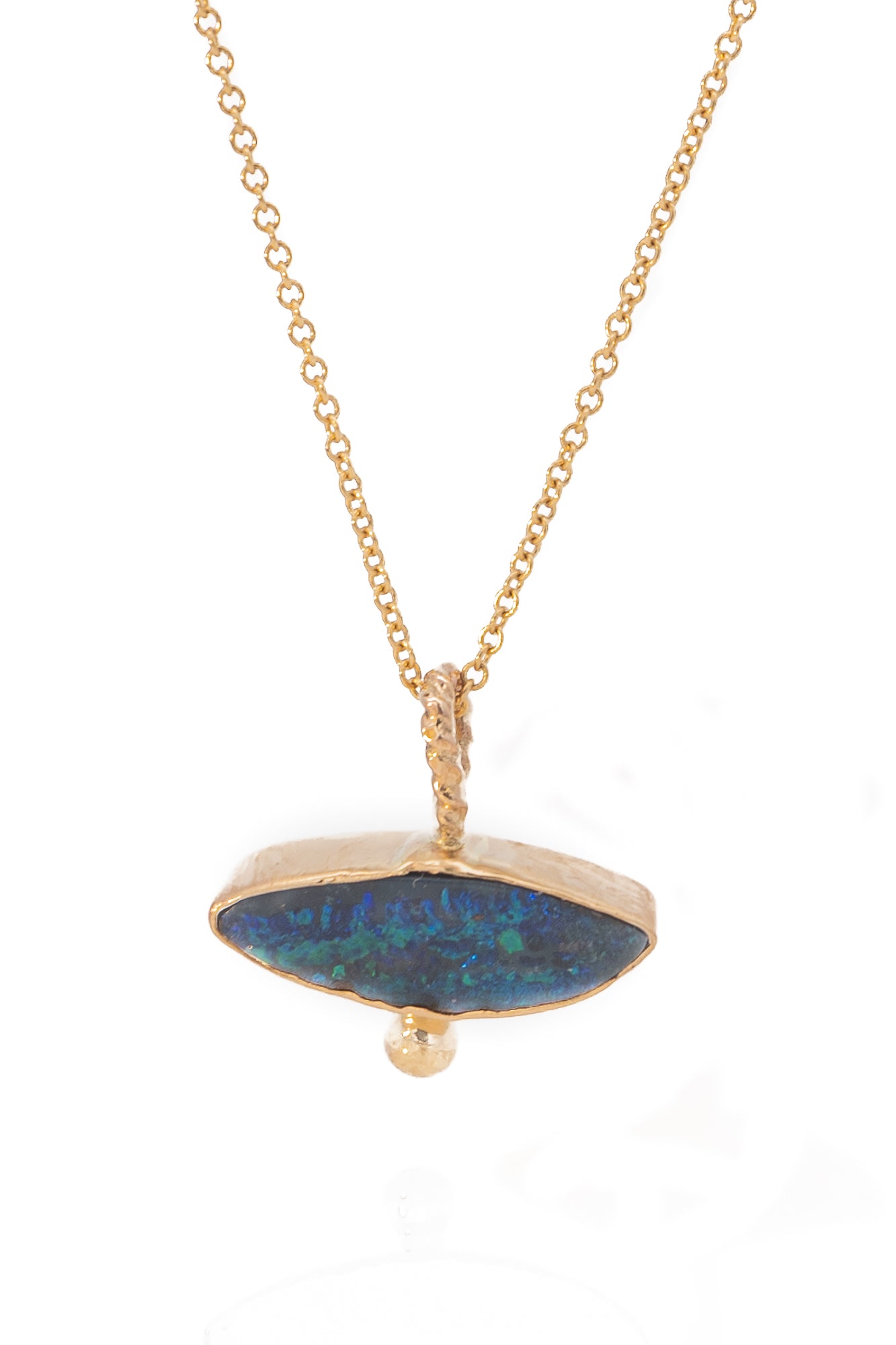 14k Gold Freeform Marquise Blue Boulder Opal Pendant - Dea Dia