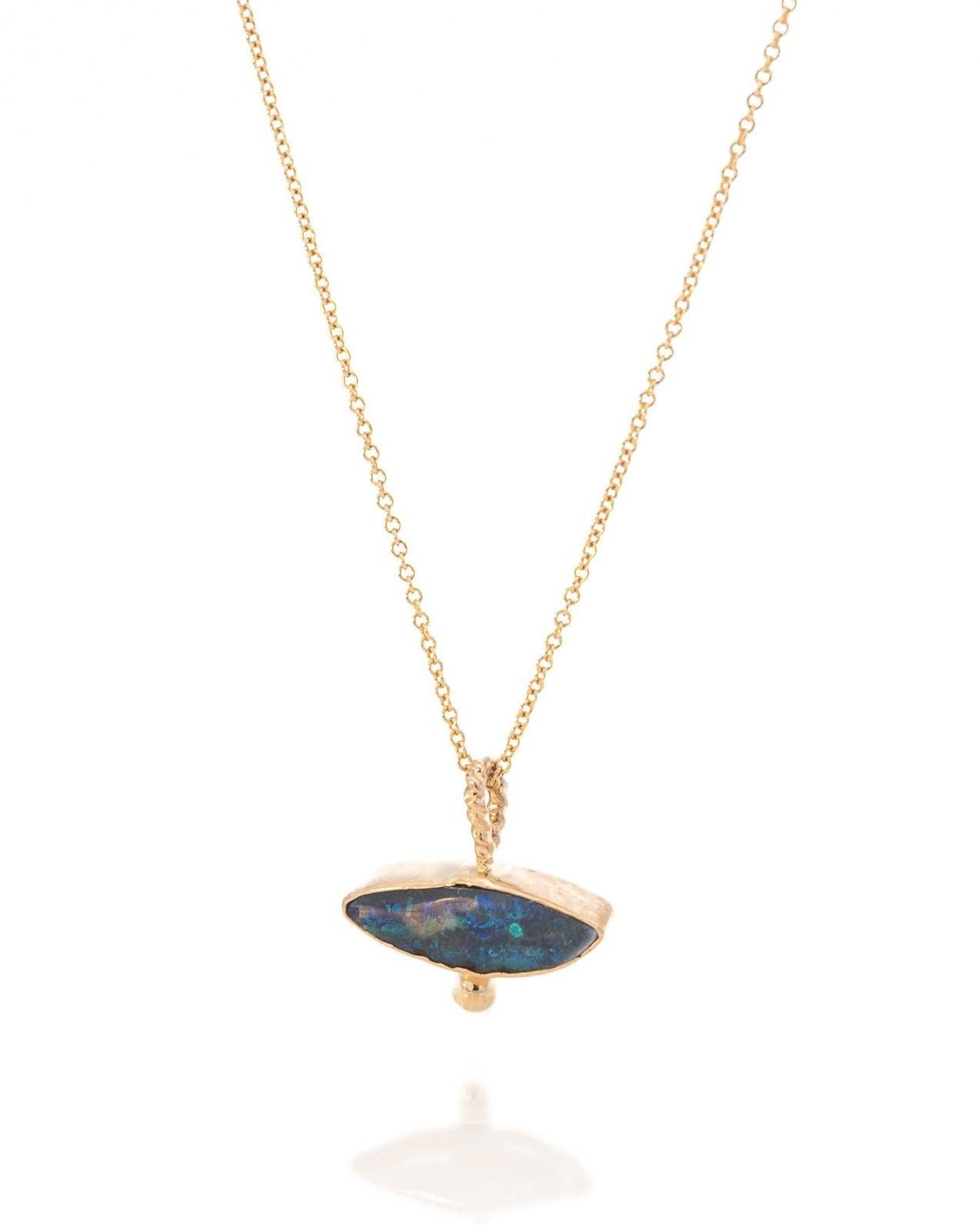 14k Gold Freeform Marquise Blue Boulder Opal Pendant - Dea Dia