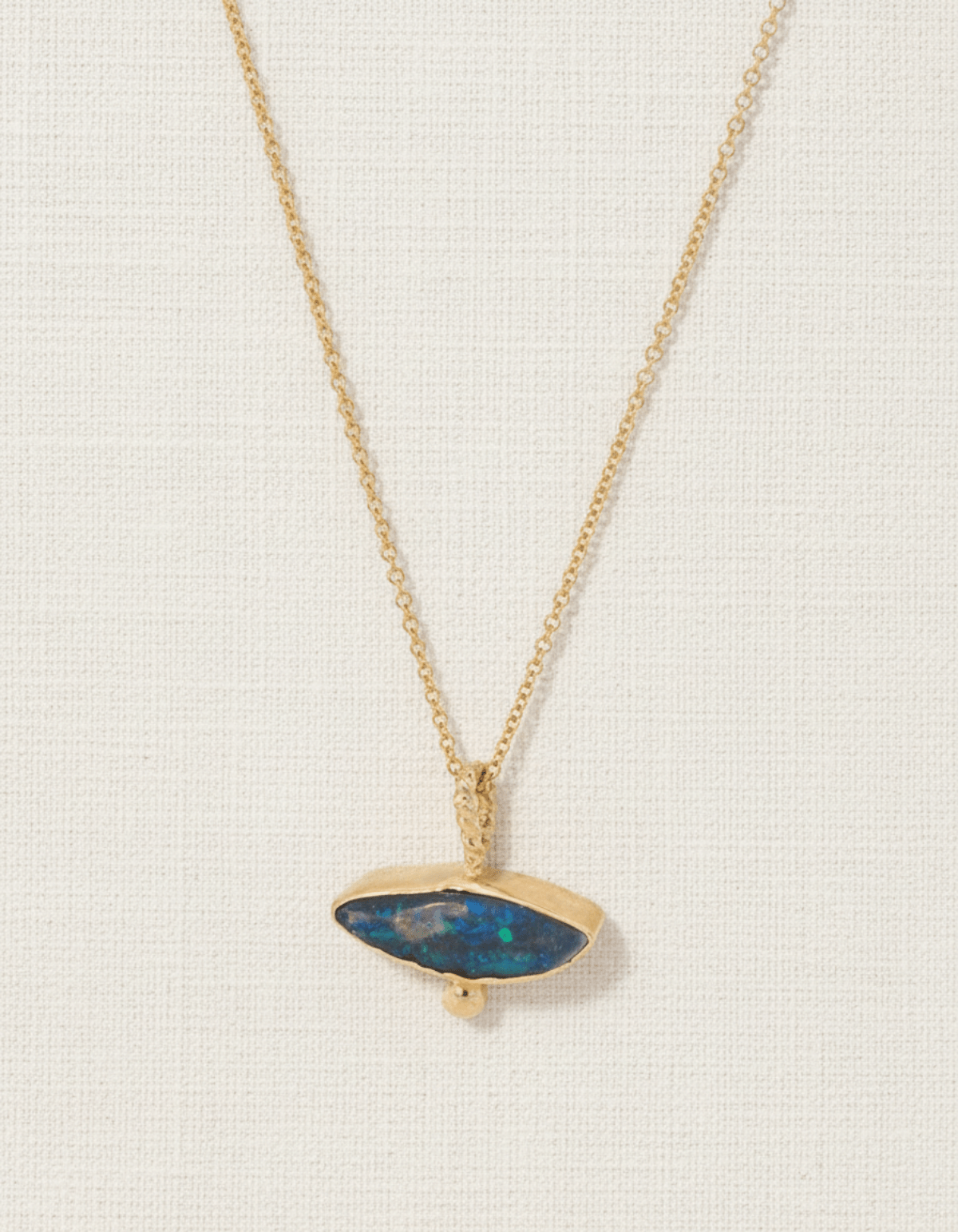 14k Gold Freeform Marquise Blue Boulder Opal Pendant Necklace - Dea Dia