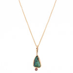 14k Gold Green Fire Freeform Boulder Opal and Ruby Pendant - Dea Dia