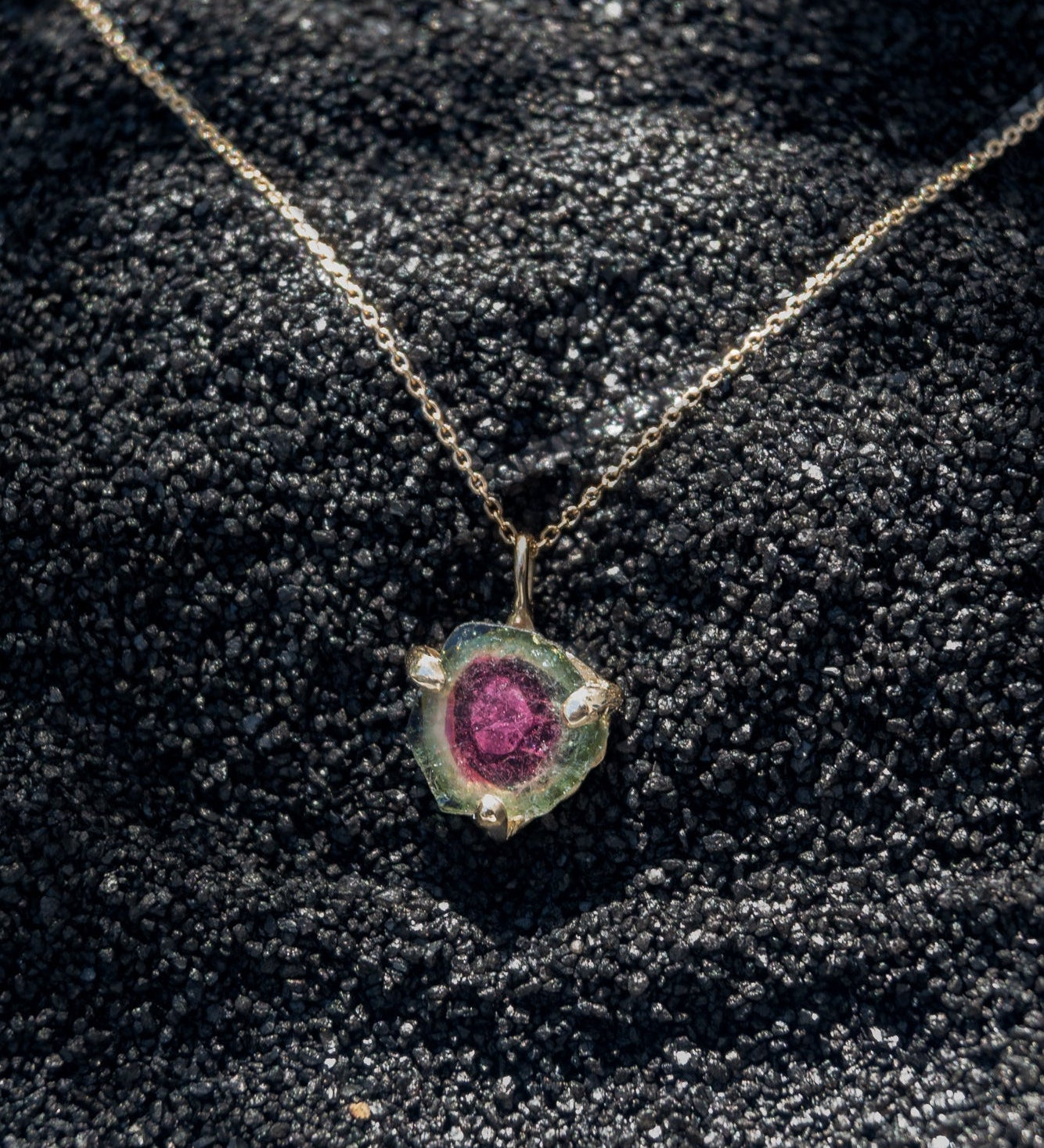 14k Watermelon Tourmaline Slice Forma Charm - Dea Dia