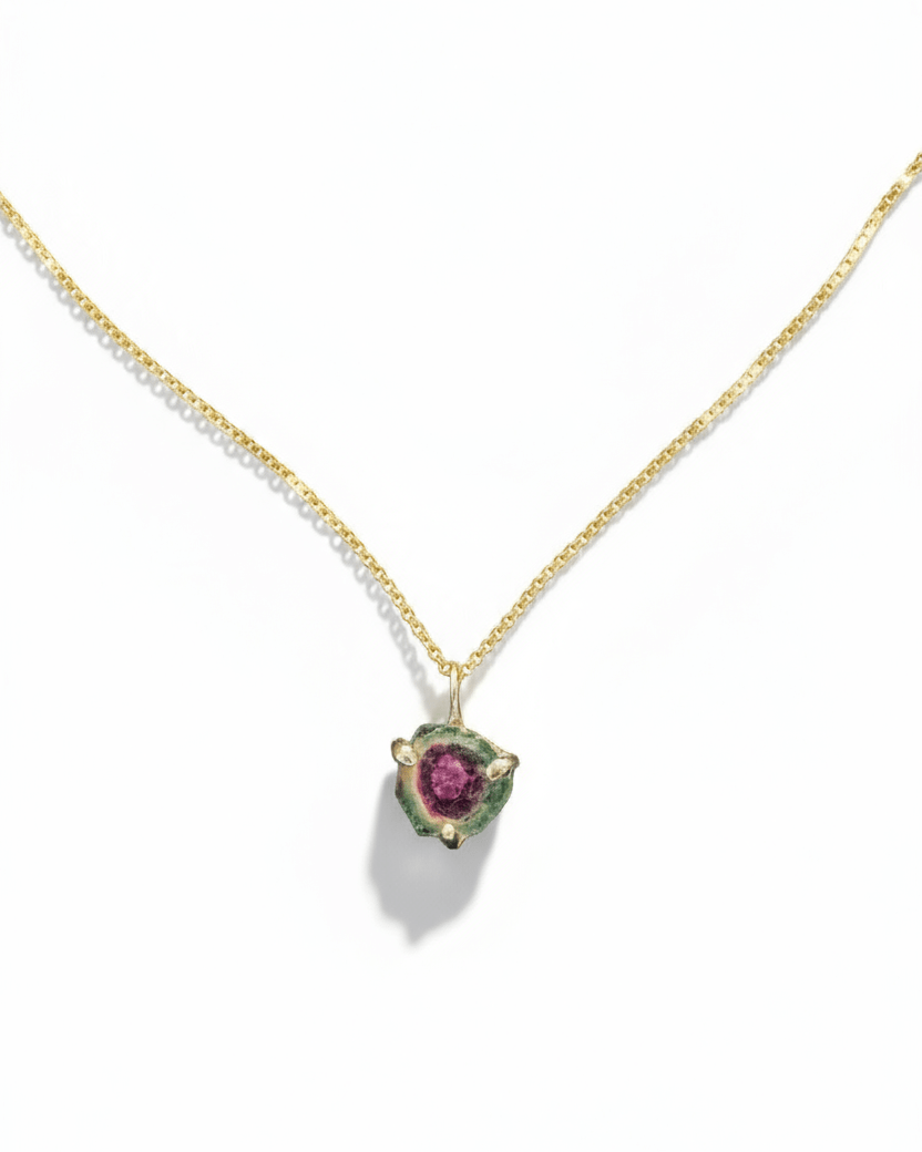 14k Watermelon Tourmaline Slice Forma Charm - Dea Dia
