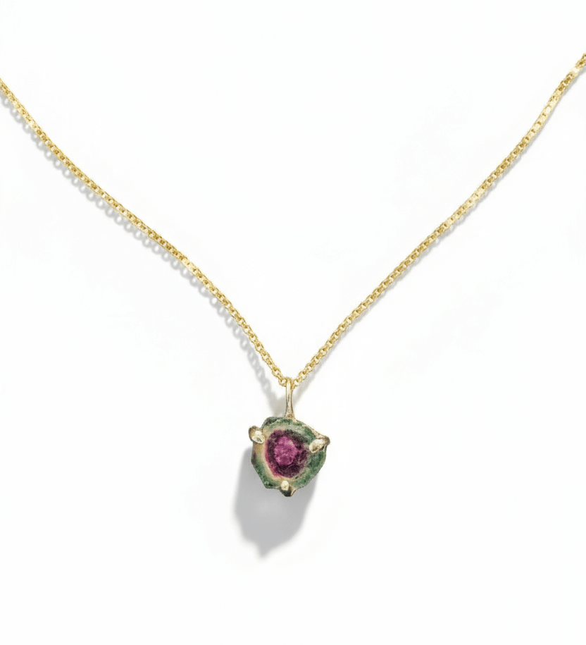14k Watermelon Tourmaline Slice Forma Charm - Dea Dia