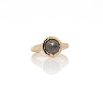 1.74 Carat Black Round Rose Cut Diamond Ceremony Ring, 14k Yellow Gold - Dea Dia