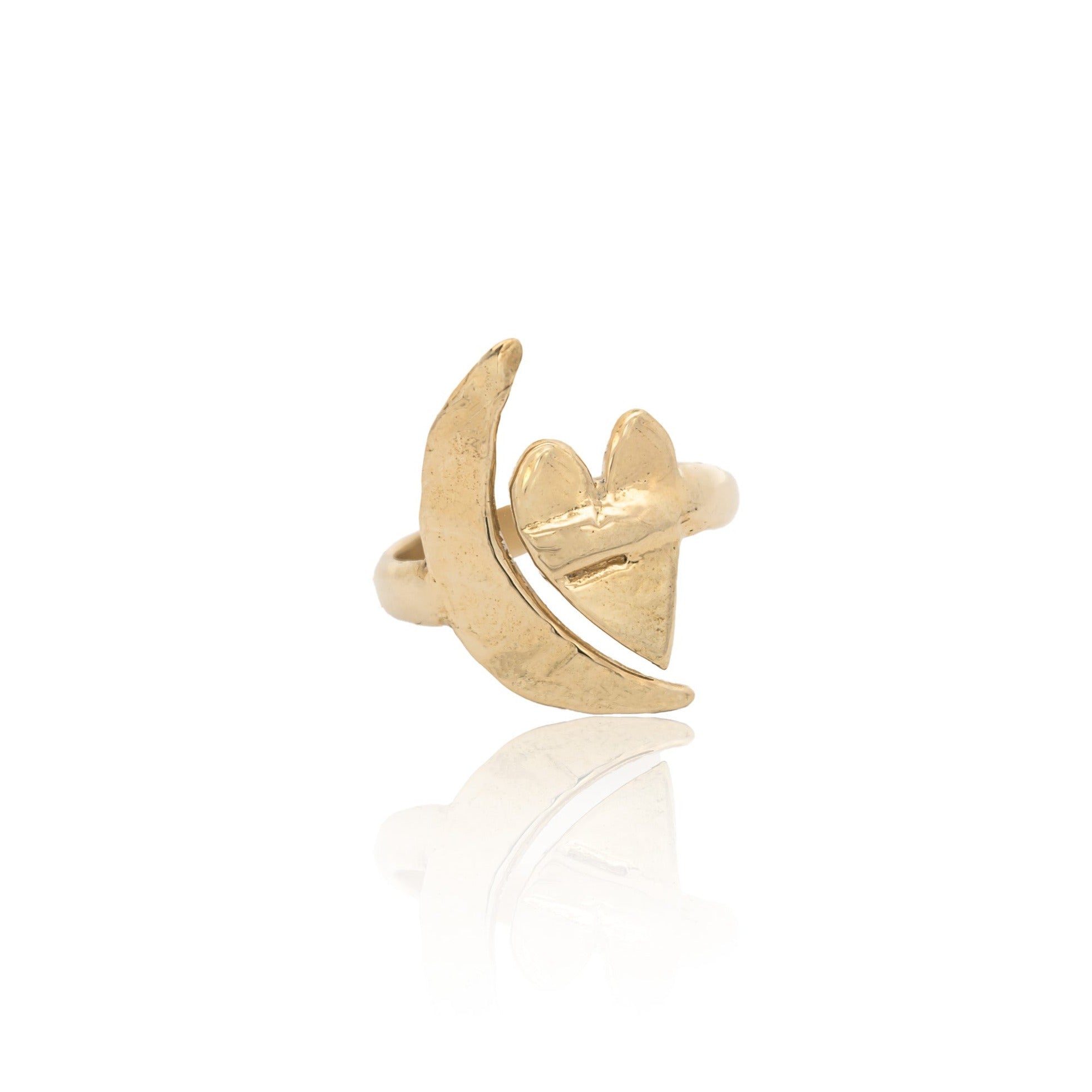Artemis 14k Solid Gold Moon and Heart Ring - Dea Dia
