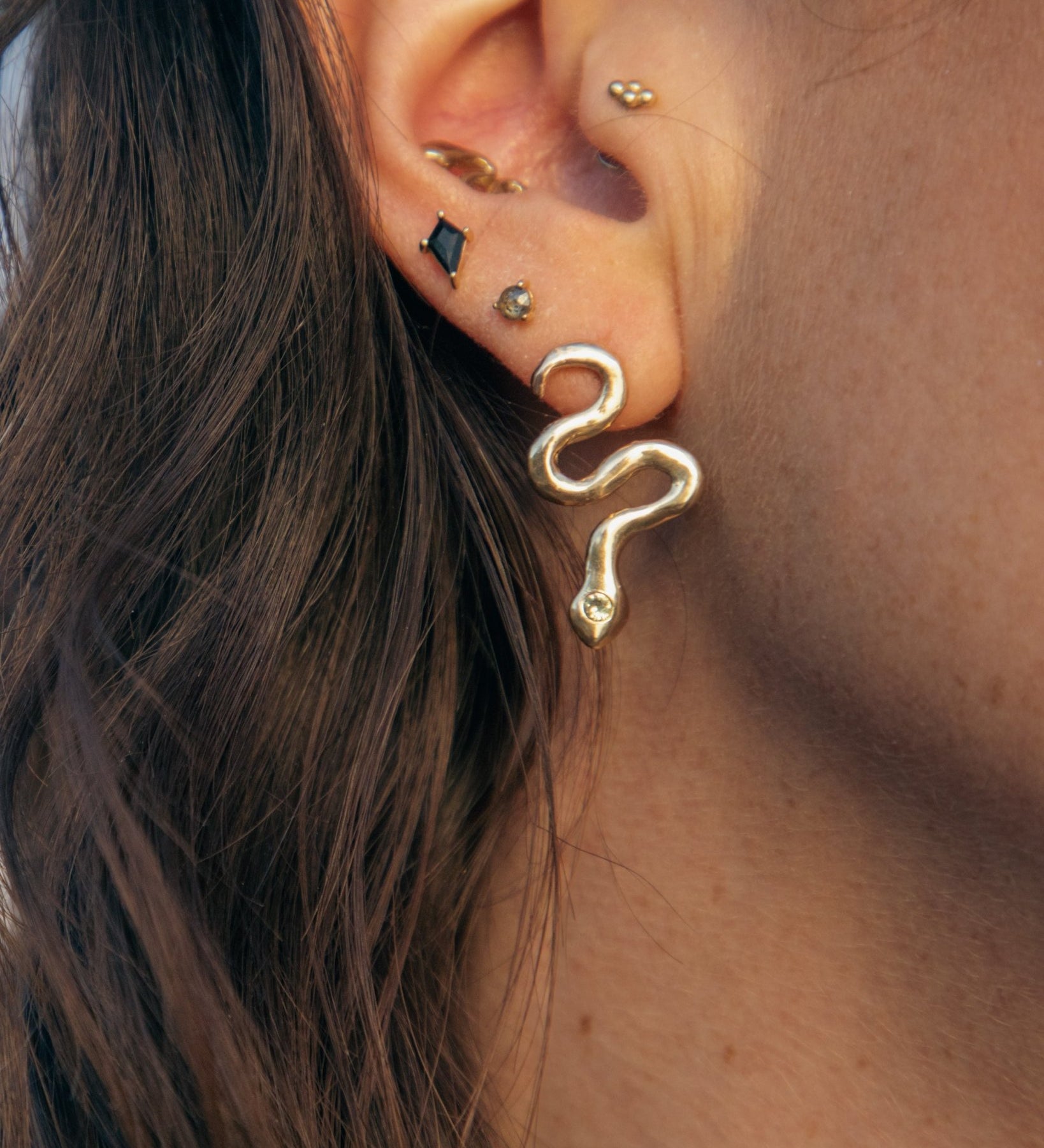 Asymmetrical Solid Gold Serpent Earrings - Dea Dia