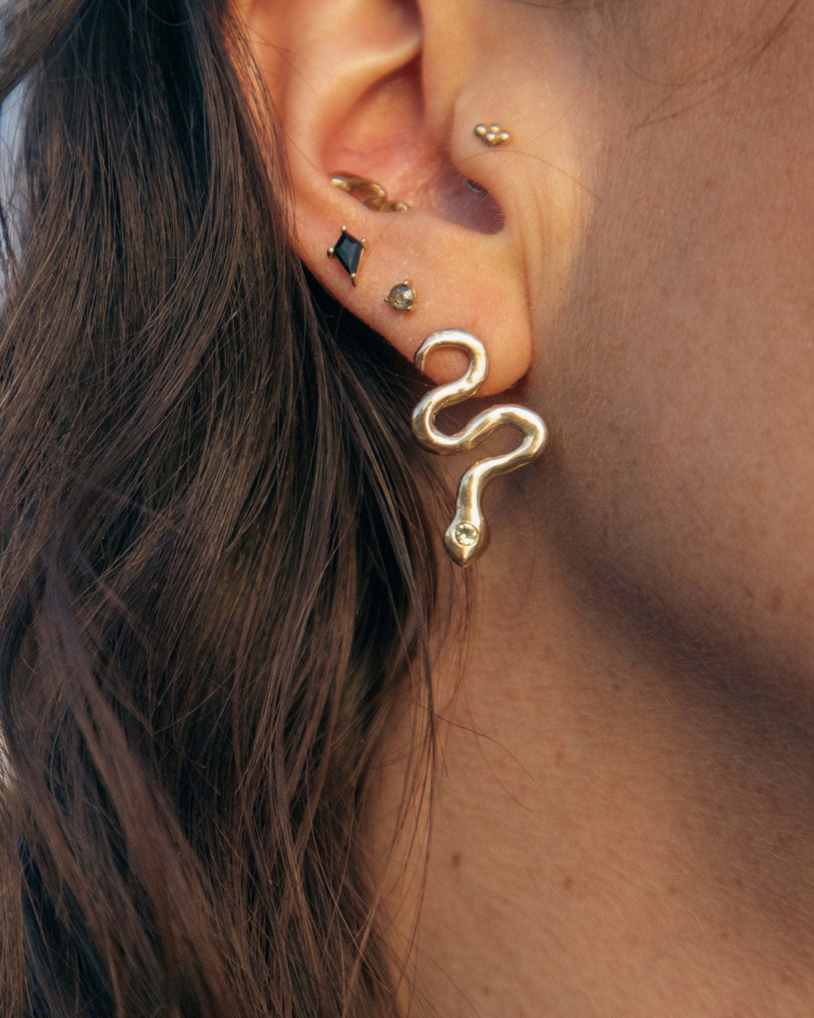 Asymmetrical Solid Gold Serpent Earrings - Dea Dia