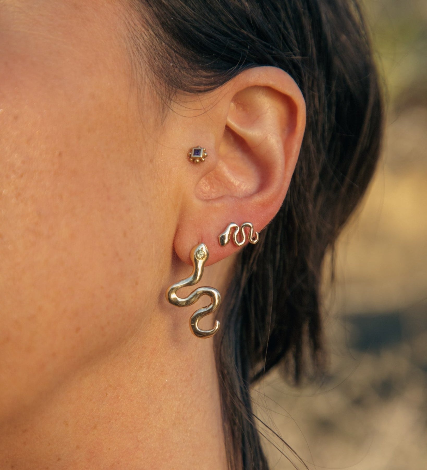 Asymmetrical Solid Gold Serpent Earrings - Dea Dia