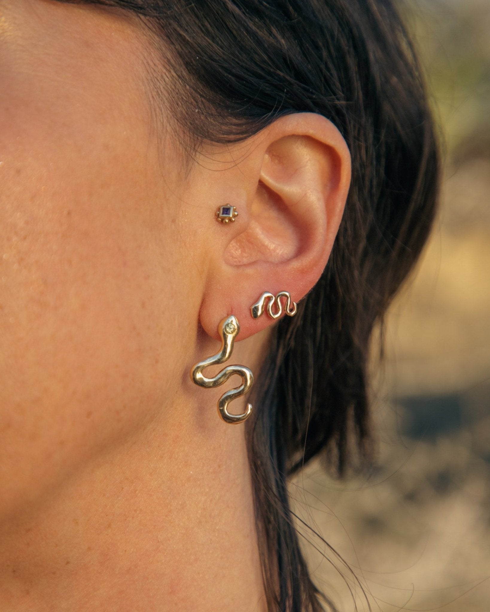 Asymmetrical Solid Gold Serpent Earrings - Dea Dia