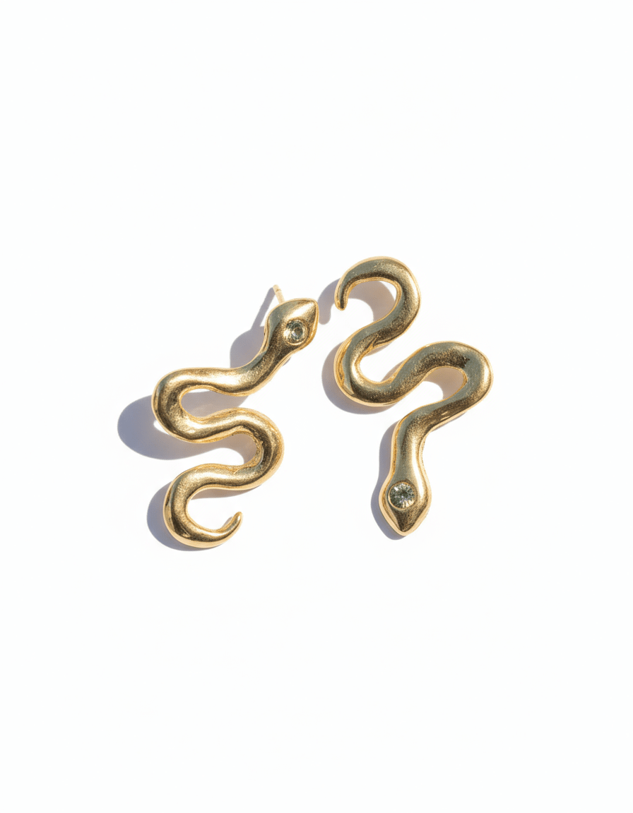 Asymmetrical Solid Gold Serpent Earrings - Dea Dia