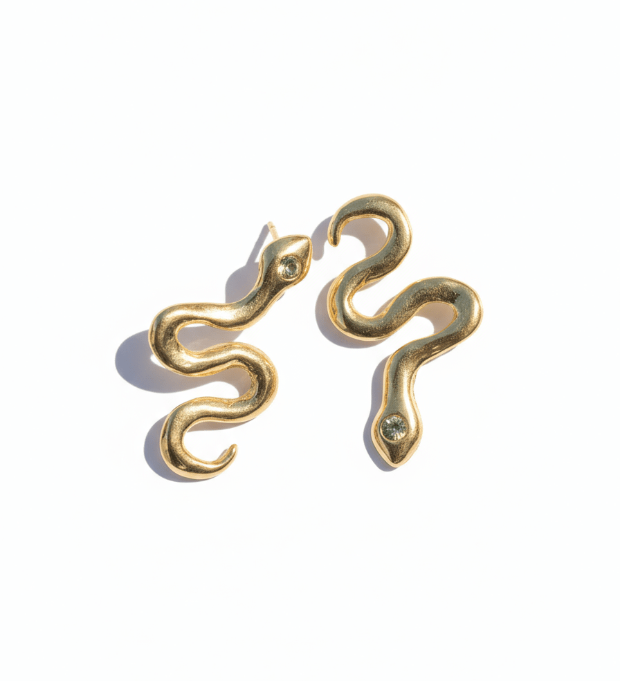 Asymmetrical Solid Gold Serpent Earrings - Dea Dia