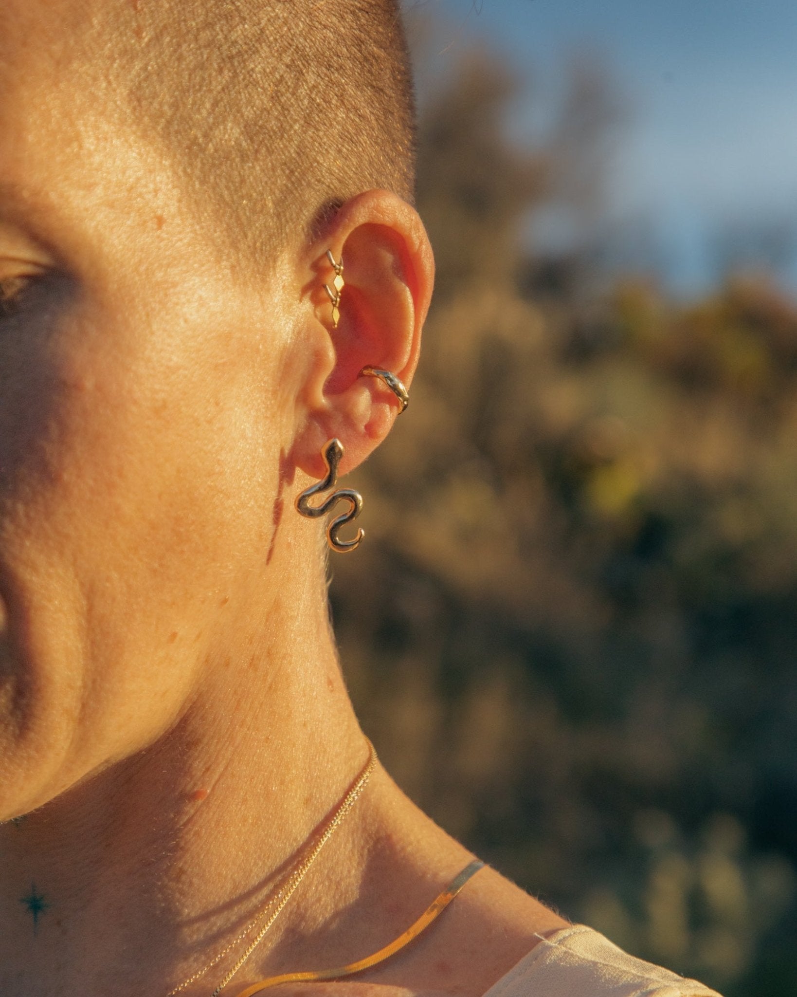 Asymmetrical Solid Gold Serpent Earrings - Dea Dia