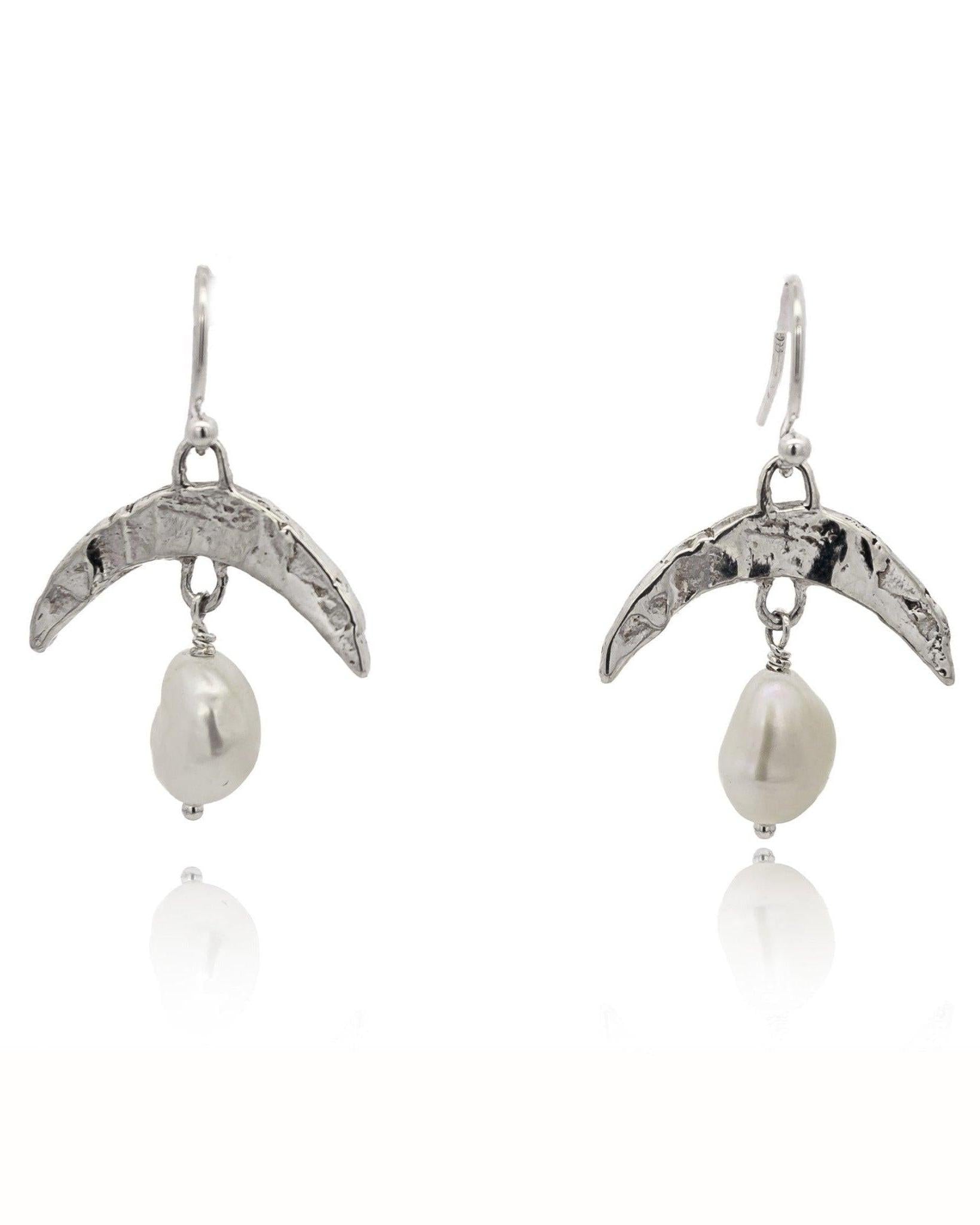 Cressida Silver Pearl Moon Earrings - Dea Dia