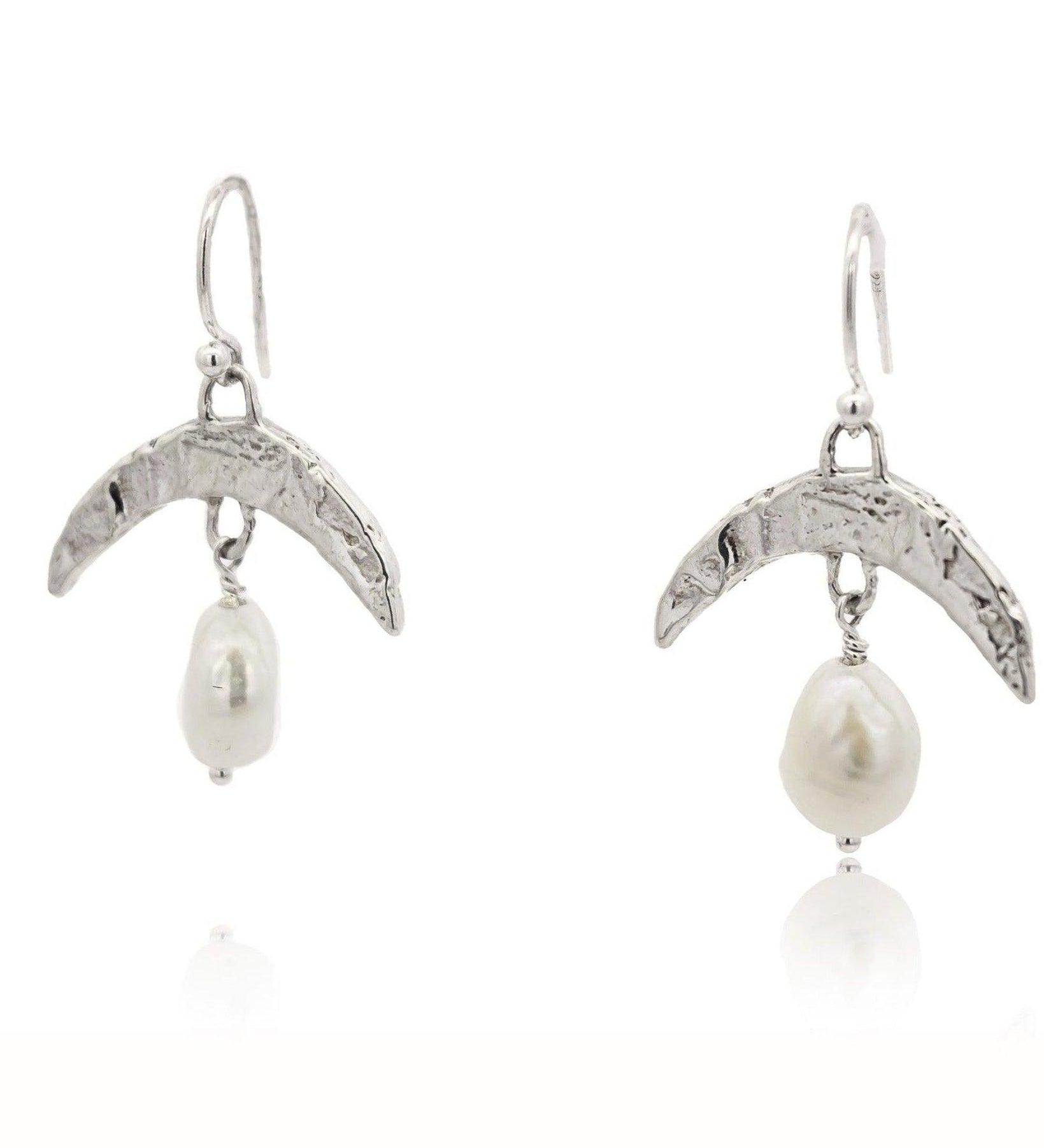 Cressida Silver Pearl Moon Earrings - Dea Dia