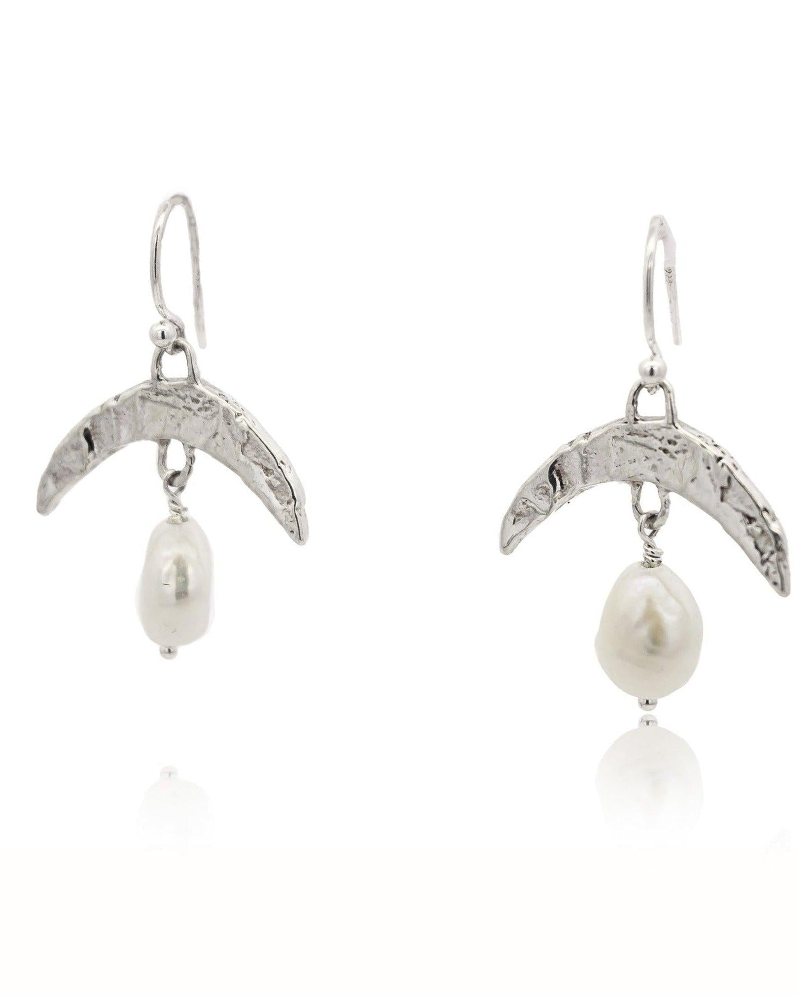 Cressida Silver Pearl Moon Earrings - Dea Dia