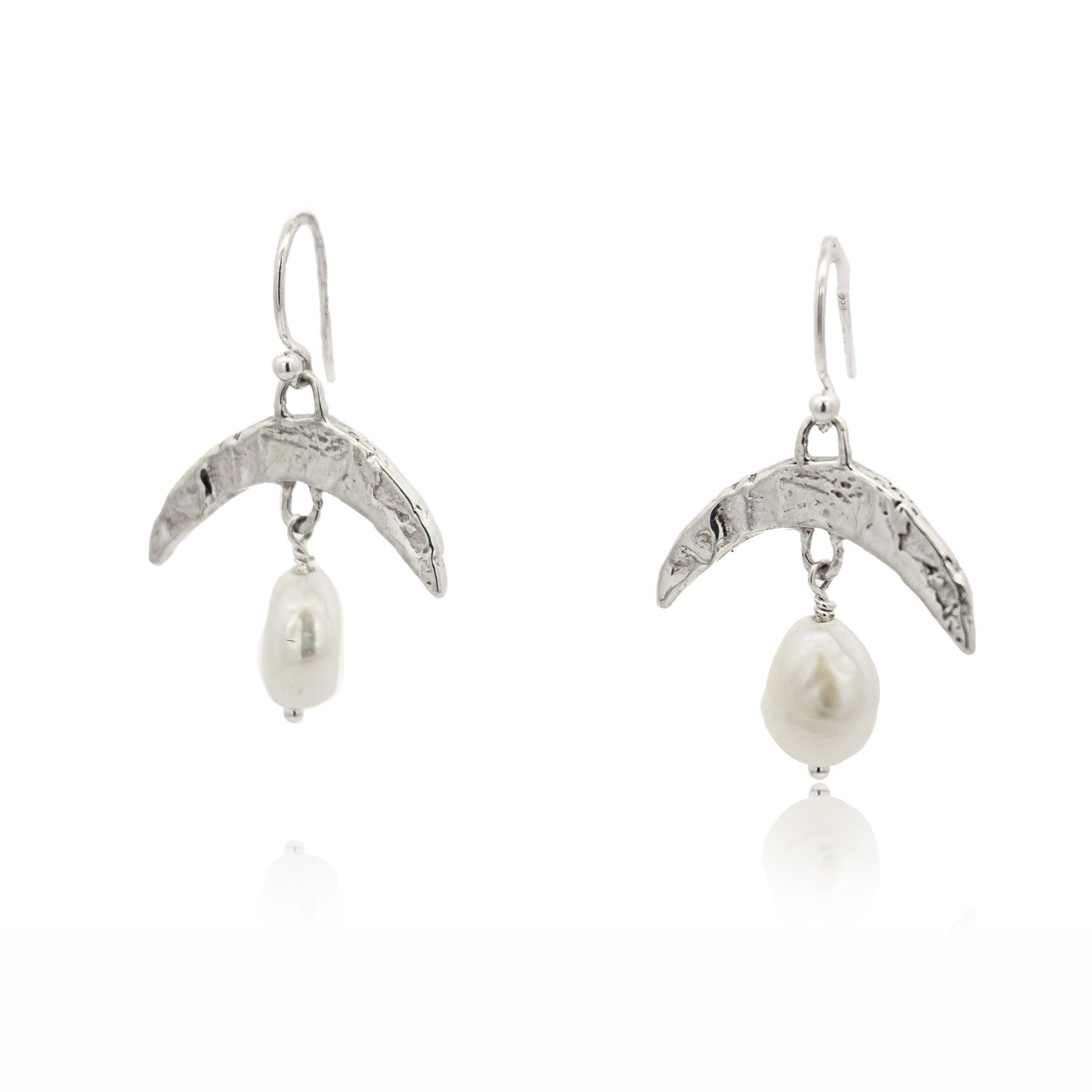 Cressida Silver Pearl Moon Earrings - Dea Dia