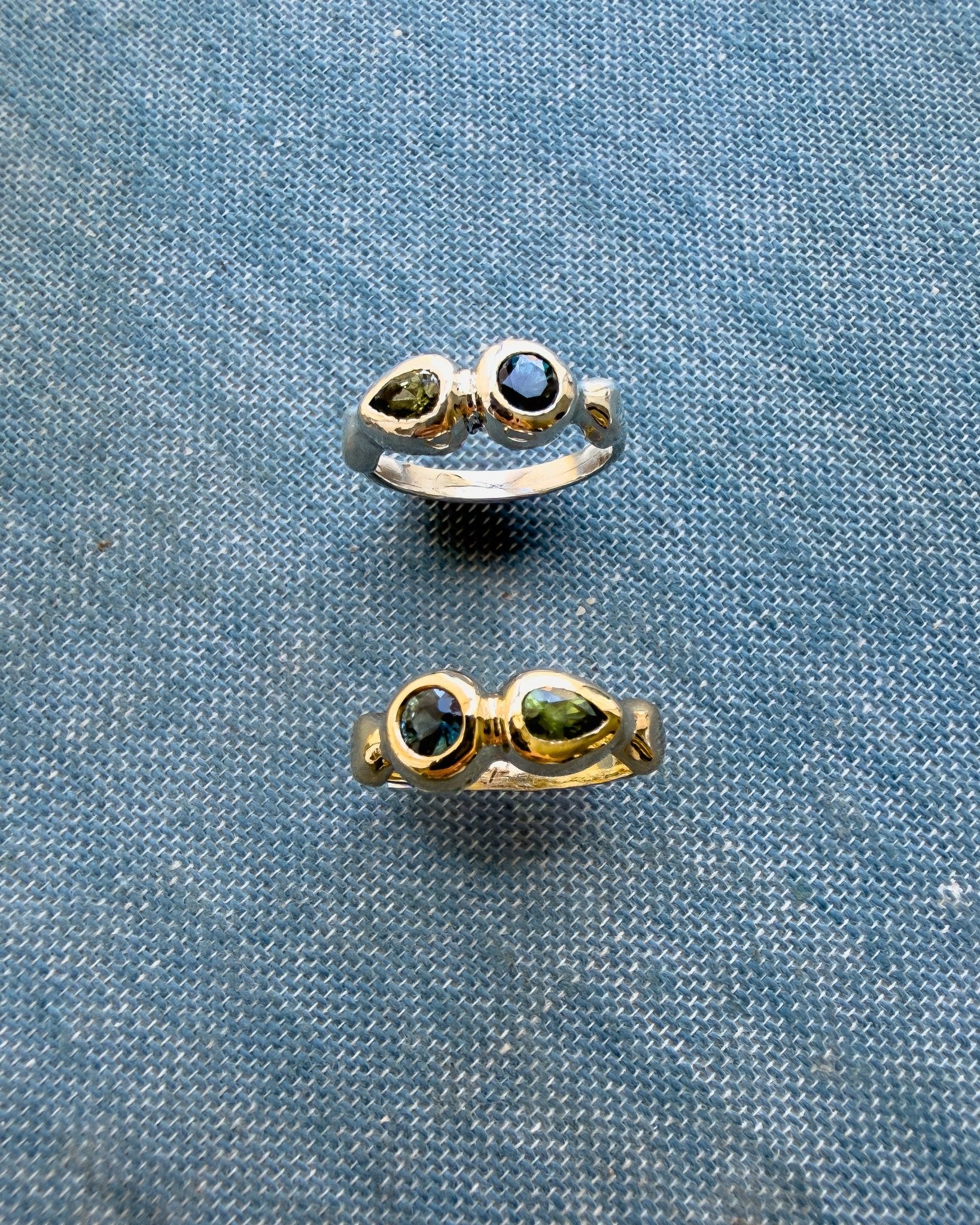 Delphi Toi et Moi Ring, Blue & Green Sapphire in Solid 14k Gold - Dea Dia