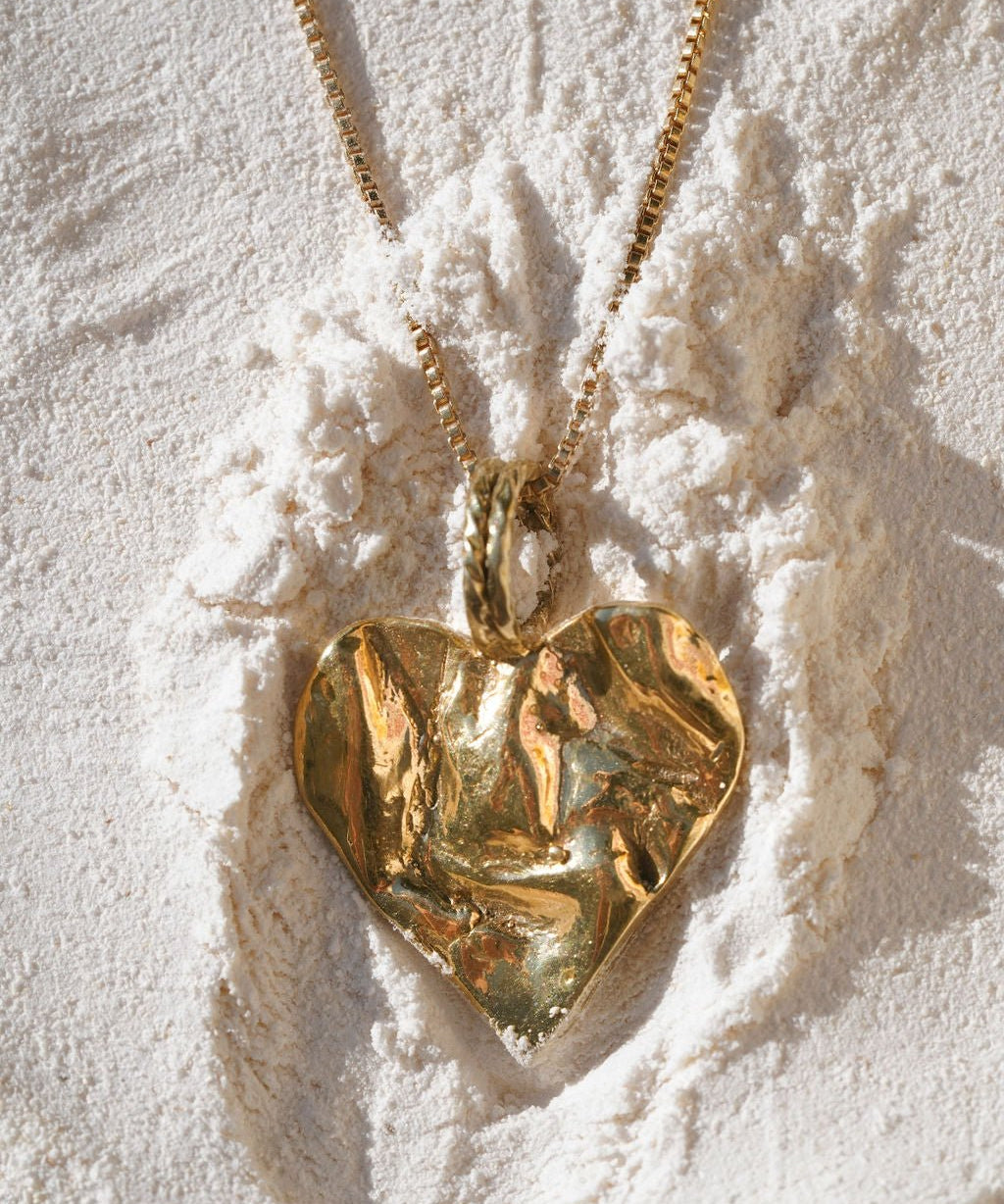 Gold Heart Rock Necklace - Chain or Leather - Dea Dia