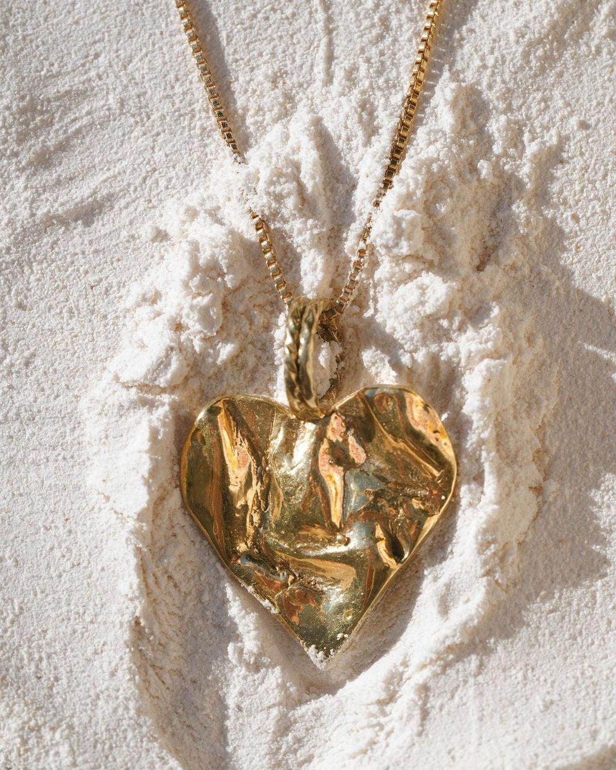 Gold Heart Rock Necklace - Chain or Leather - Dea Dia