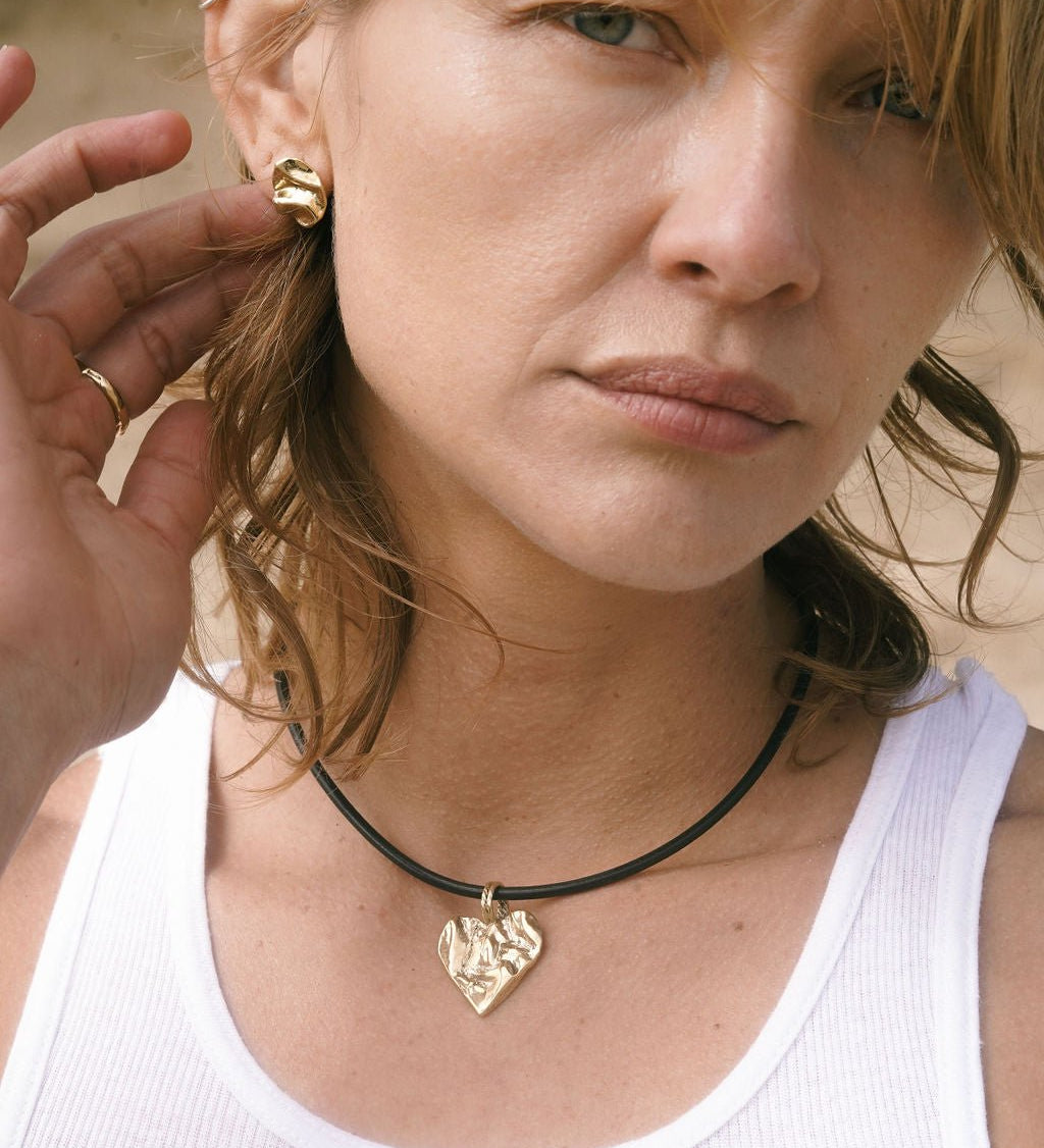 Gold Heart Rock Necklace - Chain or Leather - Dea Dia