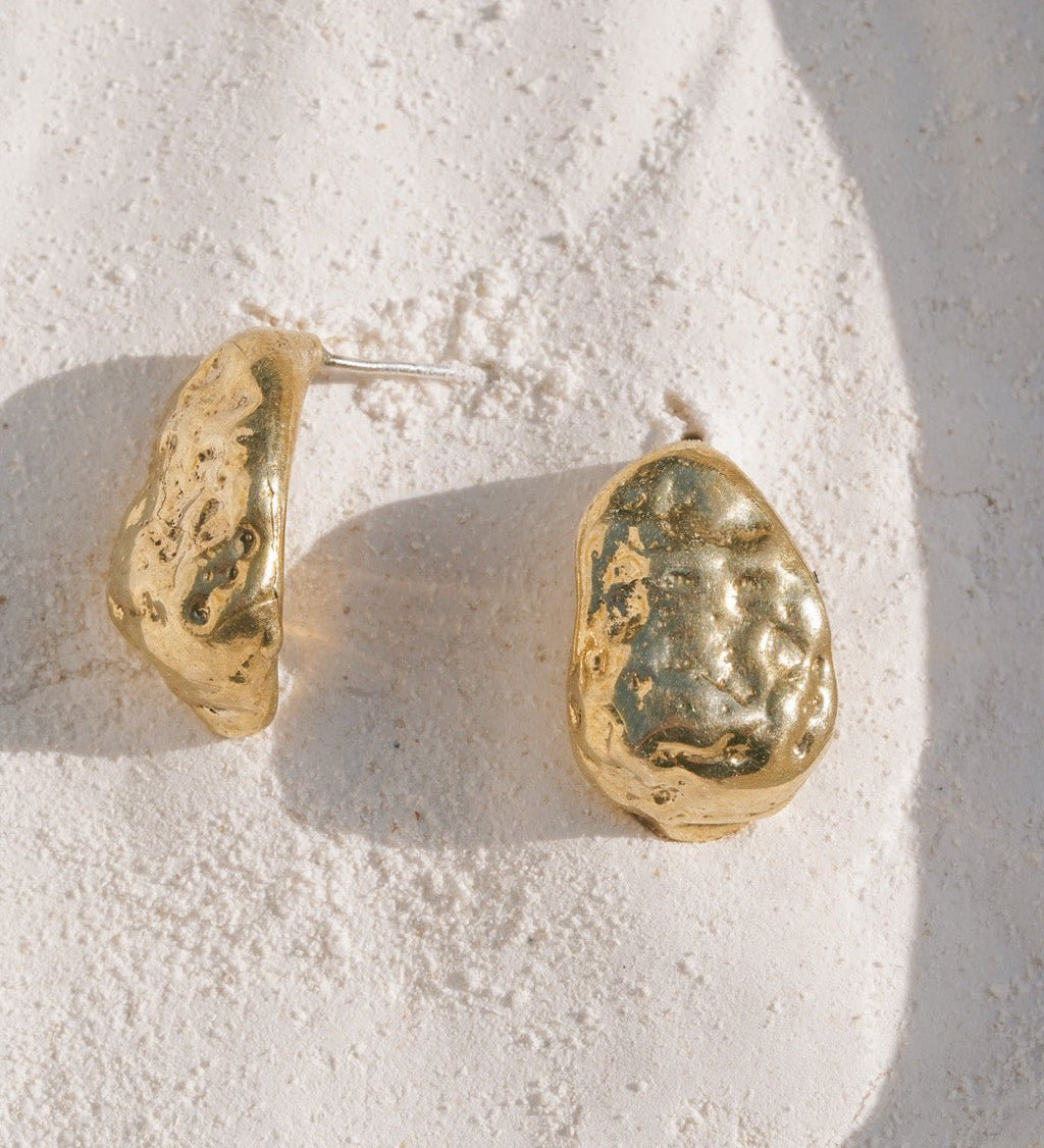 Gold Nugget Dome Earrings - Dea Dia