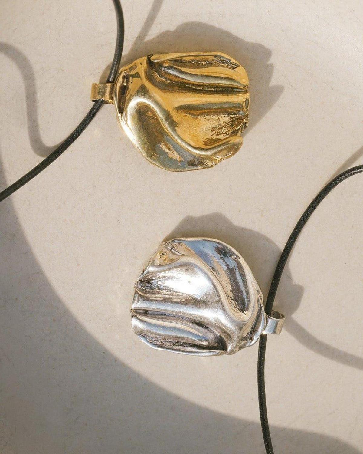 Gold Panamint Folded Pendant Necklace - Chain or Leather Cord - Dea Dia