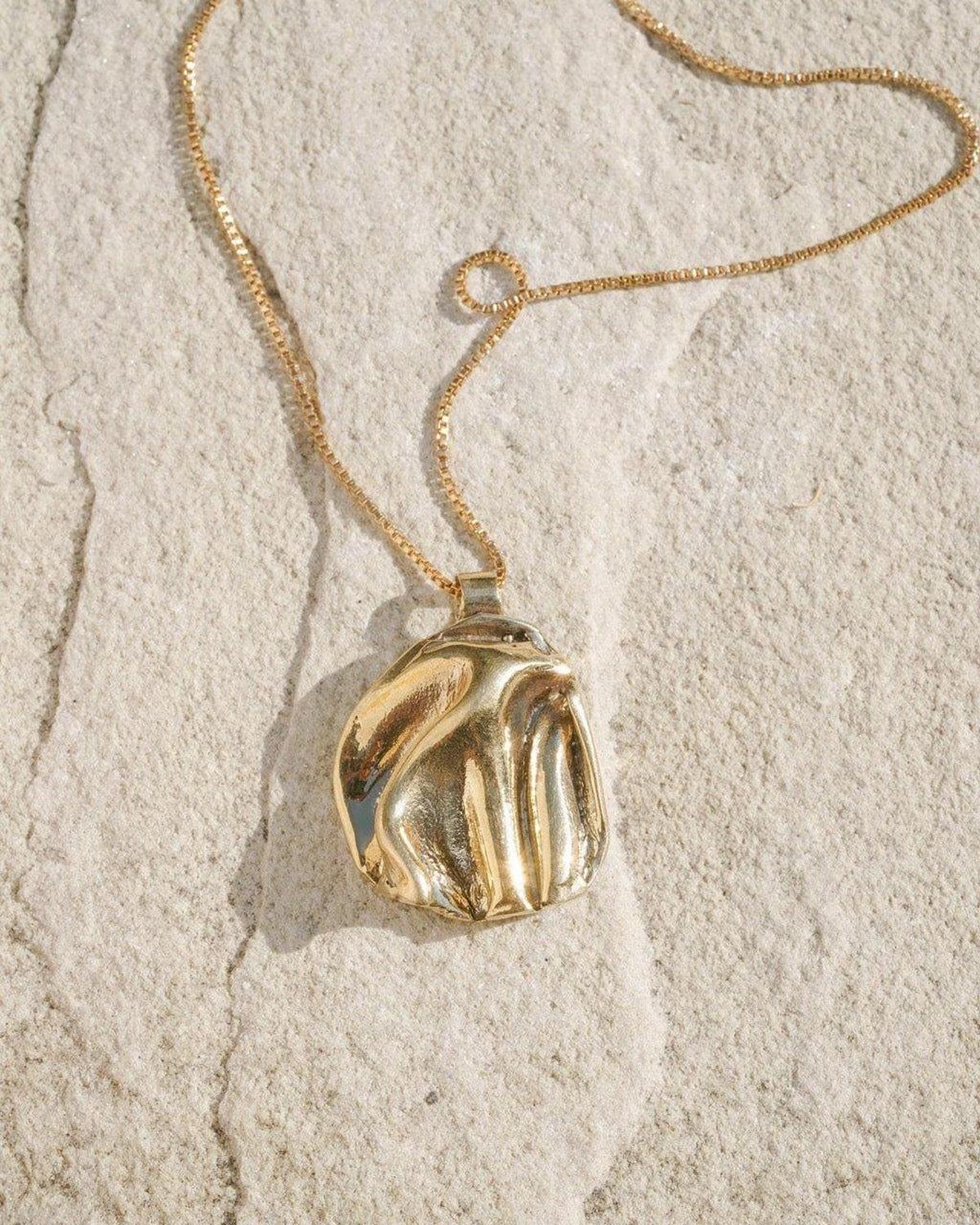 Gold Panamint Folded Pendant Necklace - Chain or Leather Cord - Dea Dia