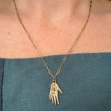 Hand Talisman Charm, Purple Opalescent Sapphire in Solid 14k Gold - Dea Dia