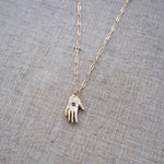 Hand Talisman Charm, Purple Opalescent Sapphire in Solid 14k Gold - Dea Dia