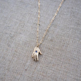 Hand Talisman Charm, Purple Opalescent Sapphire in Solid 14k Gold - Dea Dia