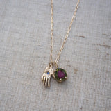 Hand Talisman Charm, Purple Opalescent Sapphire in Solid 14k Gold - Dea Dia