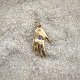 Hand Talisman Charm, Purple Opalescent Sapphire in Solid 14k Gold - Dea Dia
