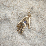Hand Talisman Charm, Purple Opalescent Sapphire in Solid 14k Gold - Dea Dia